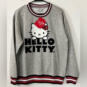 Hello Kitty Graphic Sweatshirt Gray with Stripes Medium